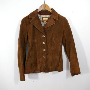 Wilsons Leather Suede Jacket Womens Extra Small Brown Leather Button Up Lined